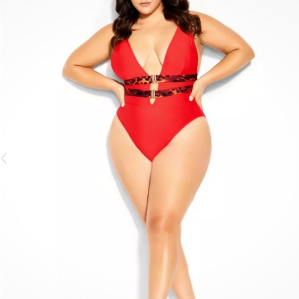 One Piece Swimsuit with Plunging V-neckline-city chic Fox Royal Viveka 18W